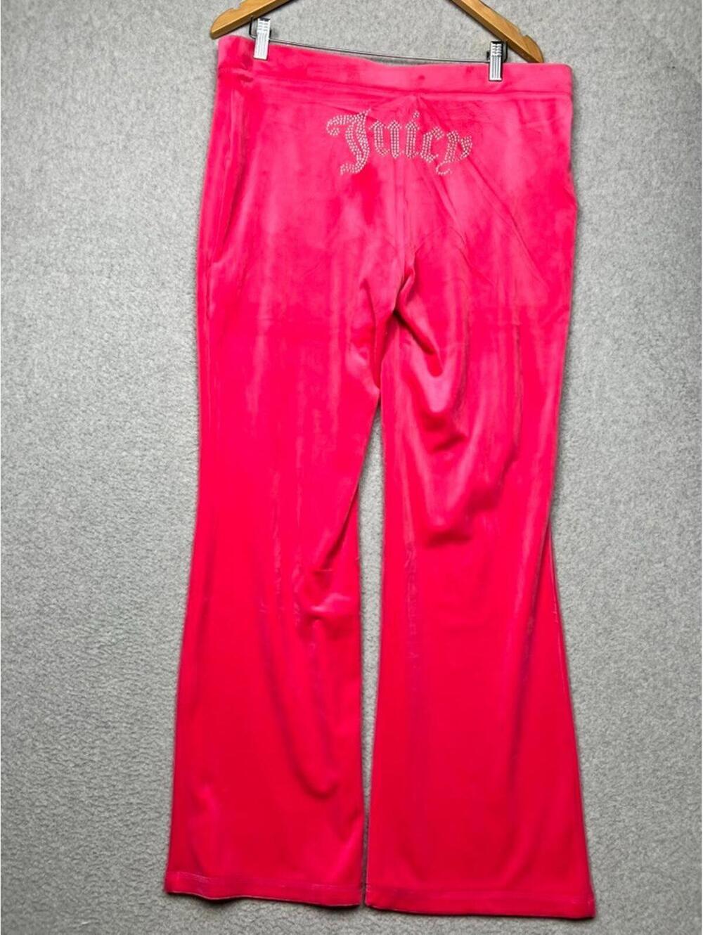 Juicy Couture Hot Pink Y2K Bling Velour Track Pants XL OG Rhinestone Barbiecore